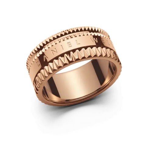 Daniel Wellington Elevation ring in rose gold-plated stainless steel with a geometric, textured design.