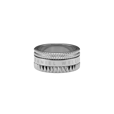 Daniel Wellington Elevation ring in vibrant silver stainless steel with a geometric, textured design.