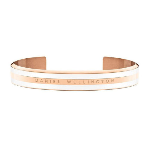 Daniel Wellington Emalie rose gold and satin white enamel cuff bracelet, 166mm size.