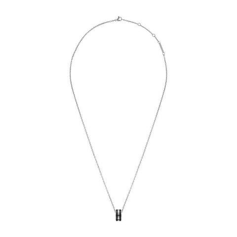 Daniel Wellington Emalie necklace in silver stainless steel featuring a sleek black enamel pendant on a delicate chain.