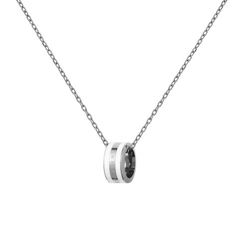 Daniel Wellington Emalie necklace in silver stainless steel with a sleek satin white enamel ring pendant.