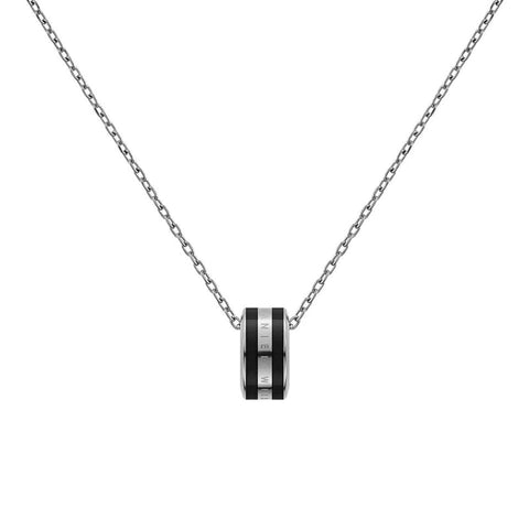 Daniel Wellington Emalie necklace in silver stainless steel with a sleek black enamel ring pendant and logo detail.