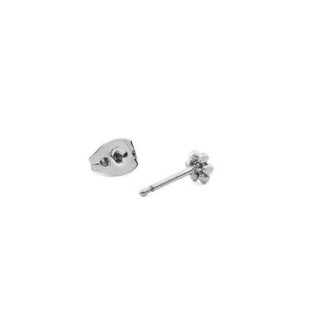 Elegant Daniel Wellington silver stainless steel flower stud earring, 4.5mm delicate floral design with secure backing.