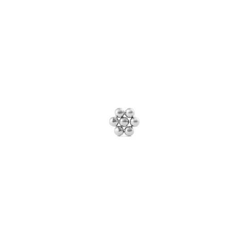 Elegant Daniel Wellington silver flower stud earring crafted from polished stainless steel in a delicate 4.5mm floral design.