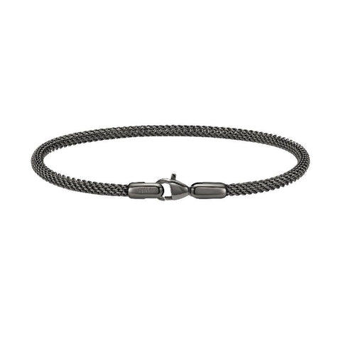 Daniel Wellington graphite grey stainless steel mesh bracelet with a secure lobster clasp closure.