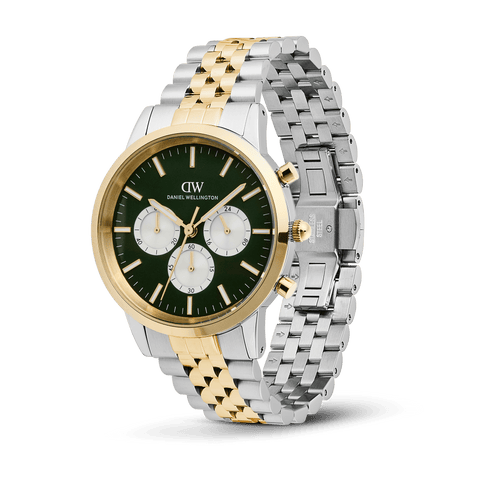 The Watch Boutique Daniel Wellington Iconic Chronograph Arch 5-Link Emerald Panda Two Tone 42mm Men's Watch