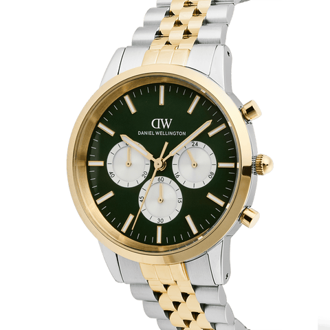 The Watch Boutique Daniel Wellington Iconic Chronograph Arch 5-Link Emerald Panda Two Tone 42mm Men's Watch