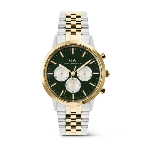 The Watch Boutique Daniel Wellington Iconic Chronograph Arch 5-Link Emerald Panda Two Tone 42mm Men's Watch