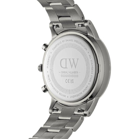 Back view of the 42mm Daniel Wellington Iconic Chronograph in graphite stainless steel with a durable link strap.