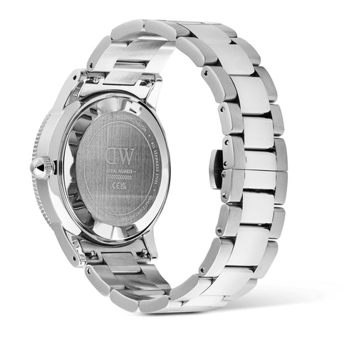 The Watch Boutique Daniel Wellington Iconic GMT Link Black Blue Ceramic Bezel Silver Watch