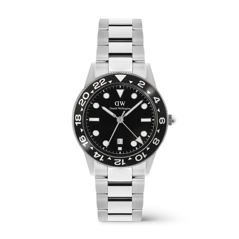 The Watch Boutique Daniel Wellington Iconic GMT Link Black Ceramic Bezel Silver Watch
