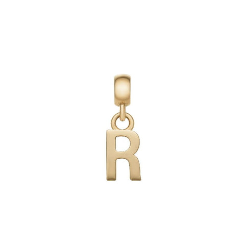 Elegant gold-plated stainless steel letter R charm by Daniel Wellington, featuring a polished finish for a timeless look.
