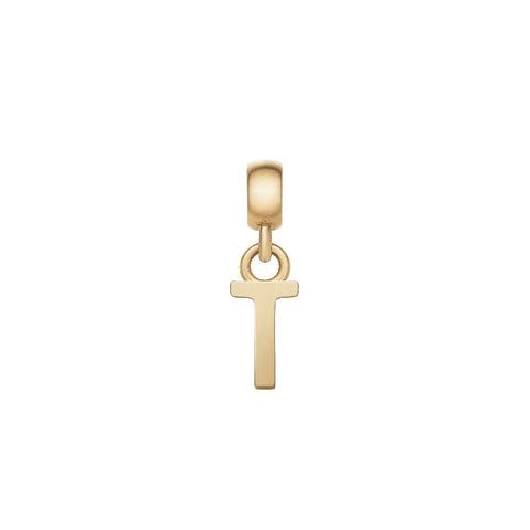 Elegant gold-plated stainless steel letter T charm by Daniel Wellington, featuring a polished finish for a refined look.