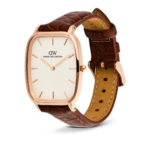 The Watch Boutique Daniel Wellington Marlon Brown Croc Belly Linen Rose Gold Men's Watch