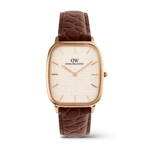The Watch Boutique Daniel Wellington Marlon Brown Croc Belly Linen Rose Gold Men's Watch