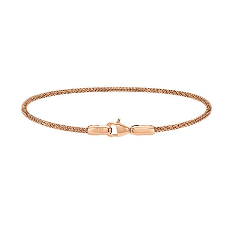 Daniel Wellington Melrose rose gold stainless steel mesh bracelet with a secure lobster clasp closure.