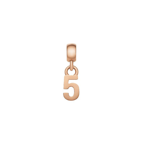 Elegant Daniel Wellington number 5 charm in polished rose gold-plated stainless steel for a sophisticated accessory.