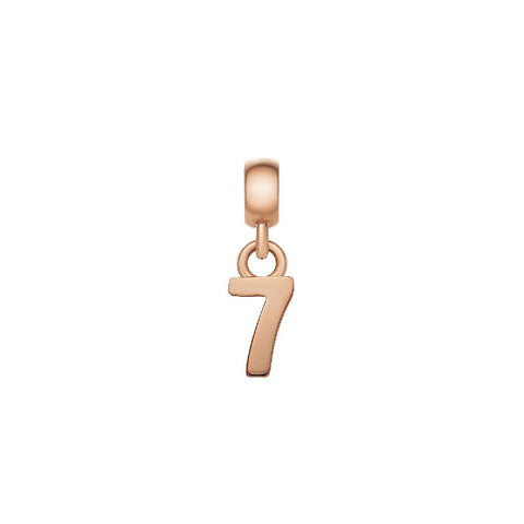 Elegant Daniel Wellington number 7 charm in rose gold-plated stainless steel with a sleek, polished finish.