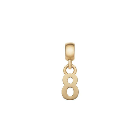 Elegant Daniel Wellington number 8 charm in gold-plated stainless steel with a polished, minimalist design.