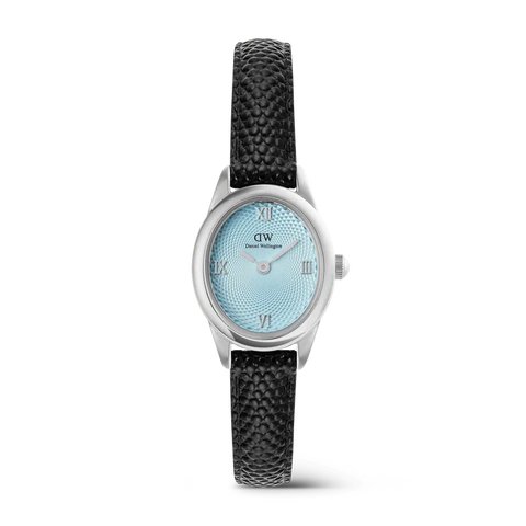 Daniel Wellington Ophelia Mini Black Lizard Ice Blue Guilloché Silver Watch