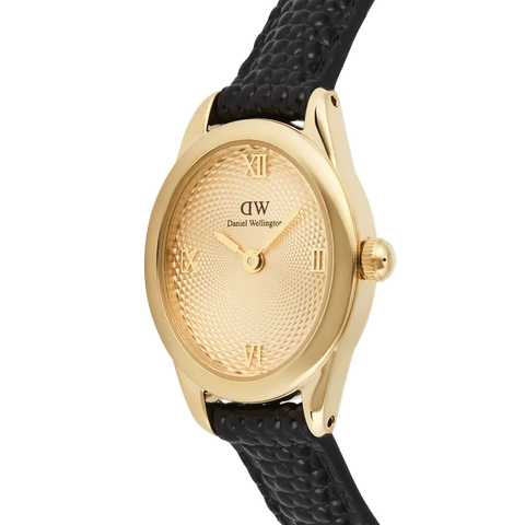 Daniel Wellington Ophelia Mini Black Lizard Unitone Guilloché Gold Watch