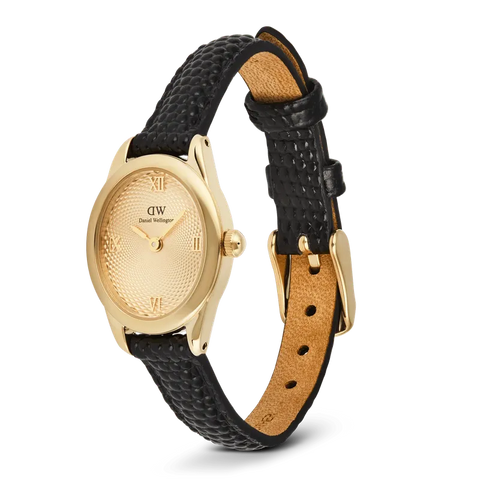 Daniel Wellington Ophelia Mini Black Lizard Unitone Guilloché Gold Watch