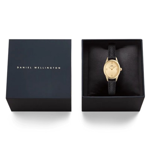 Daniel Wellington Ophelia Mini Black Lizard Unitone Guilloché Gold Watch