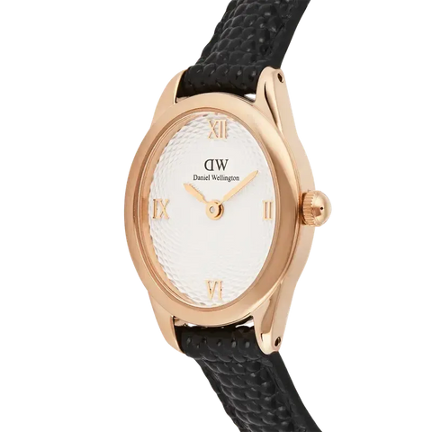 The Watch Boutique Daniel Wellington Ophelia Mini Black Lizard White Guilloché Rose Gold Watch