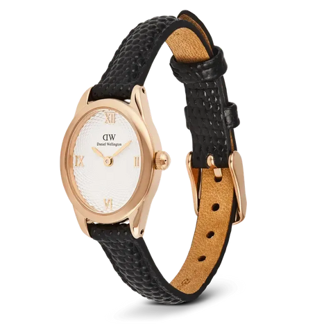 The Watch Boutique Daniel Wellington Ophelia Mini Black Lizard White Guilloché Rose Gold Watch