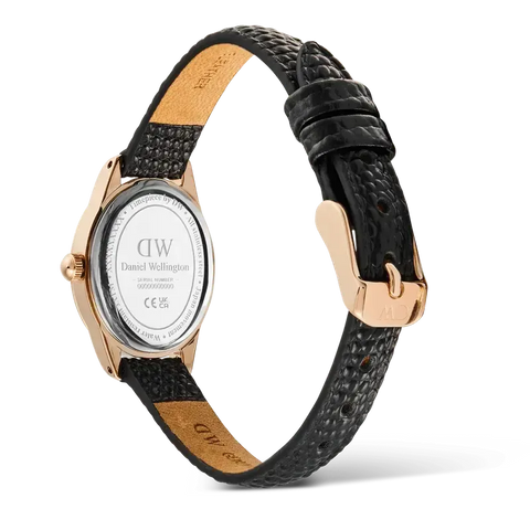 The Watch Boutique Daniel Wellington Ophelia Mini Black Lizard White Guilloché Rose Gold Watch