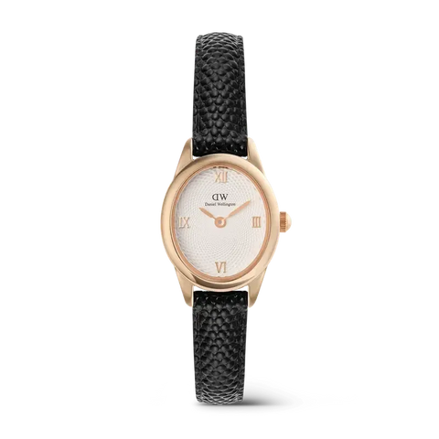 The Watch Boutique Daniel Wellington Ophelia Mini Black Lizard White Guilloché Rose Gold Watch