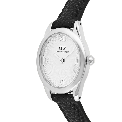Daniel Wellington Ophelia Mini Black Lizard White Guilloché Silver Watch