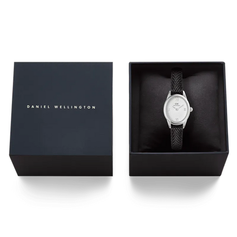 Daniel Wellington Ophelia Mini Black Lizard White Guilloché Silver Watch