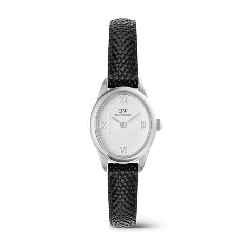 Daniel Wellington Ophelia Mini Black Lizard White Guilloché Silver Watch