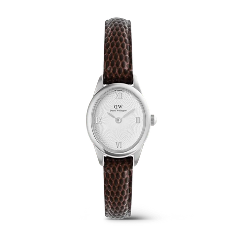 Daniel Wellington Ophelia Mini Dark Brown Lizard White Guilloché Silver Watch