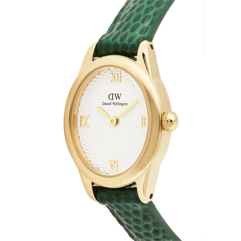 Daniel Wellington Ophelia Mini Green Lizard White Guilloché Gold Watch