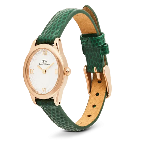 The Watch Boutique Daniel Wellington Ophelia Mini Green Lizard White Guilloché Rose Gold Watch