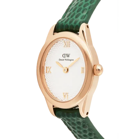 The Watch Boutique Daniel Wellington Ophelia Mini Green Lizard White Guilloché Rose Gold Watch