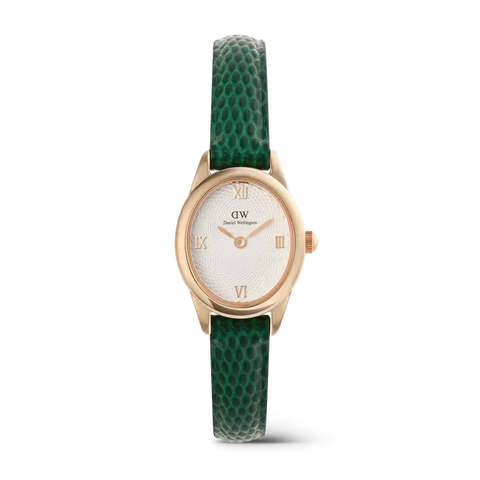 The Watch Boutique Daniel Wellington Ophelia Mini Green Lizard White Guilloché Rose Gold Watch