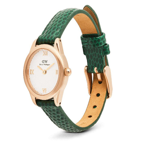 The Watch Boutique Daniel Wellington Ophelia Mini Green Lizard White Guilloche Rose Gold Women's Watch