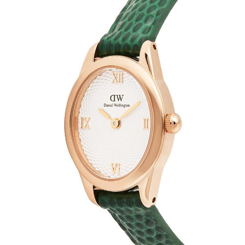 The Watch Boutique Daniel Wellington Ophelia Mini Green Lizard White Guilloche Rose Gold Women's Watch