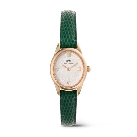 The Watch Boutique Daniel Wellington Ophelia Mini Green Lizard White Guilloche Rose Gold Women's Watch