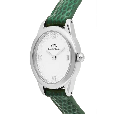The Watch Boutique Daniel Wellington Ophelia Mini Green Lizard White Guilloché Silver Watch