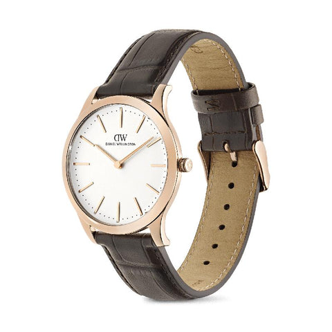 The Watch Boutique Daniel Wellington Pathfinder Brown-Croc Frost-White Rose Gold Men's Watch