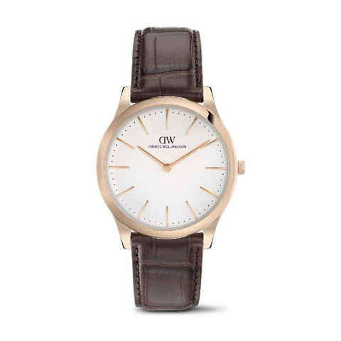 The Watch Boutique Daniel Wellington Pathfinder Brown-Croc Frost-White Rose Gold Men's Watch
