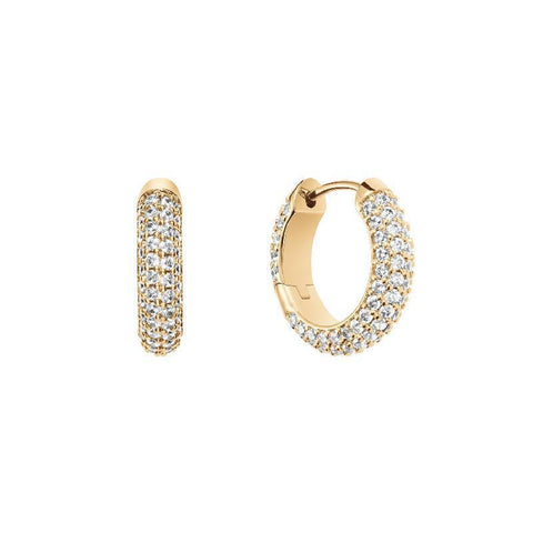 Daniel Wellington gold-plated hoop earrings featuring a sparkling pavé crystal claw setting for a luxurious look.