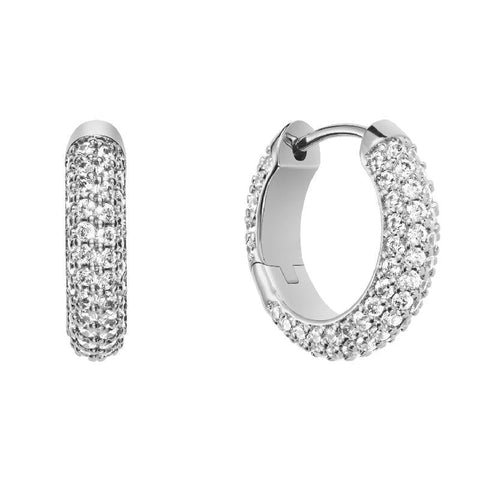 Daniel Wellington silver hoop earrings in rhodium-plated brass with sparkling pavé-set crystals.