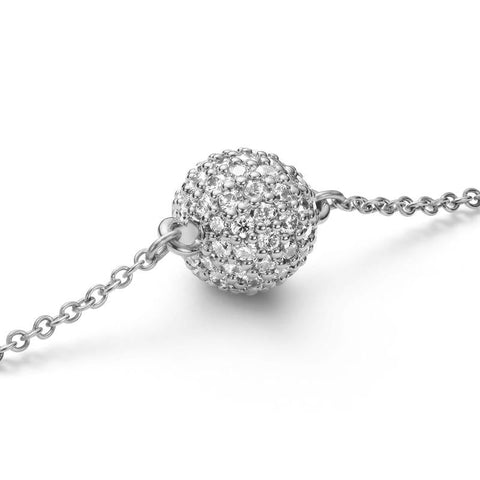 Daniel Wellington silver pavé crystal pendant bracelet featuring a sparkling, claw-set CZ crystal sphere on a stainless steel chain.