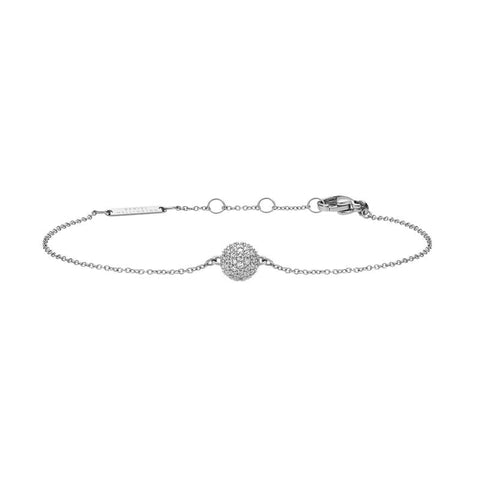 Daniel Wellington silver Pavé crystal pendant bracelet with a sparkling CZ stone sphere on a delicate stainless steel chain.