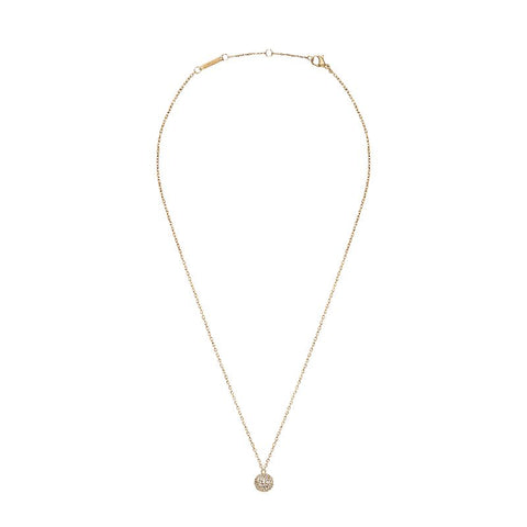 Daniel Wellington gold pendant necklace featuring a sparkling pavé crystal disc on an adjustable stainless steel chain.